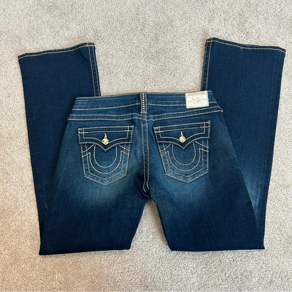 TRUE Religion gold Crystal rhinestone blue wash bootcut denim jeans Sz 29 - Picture 16 of 16